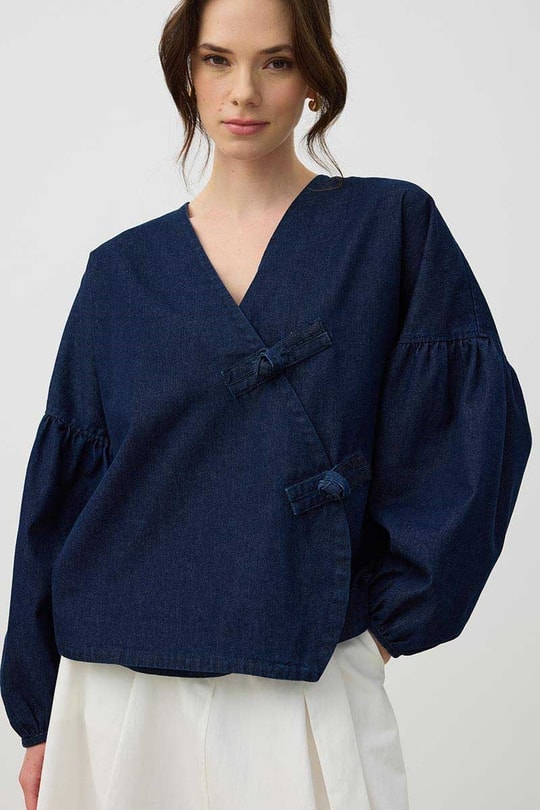 Düğüm Detaylı Kot Kimono Lacivert