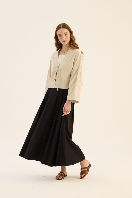 Etek Üstü Keten Kimono Naturel
