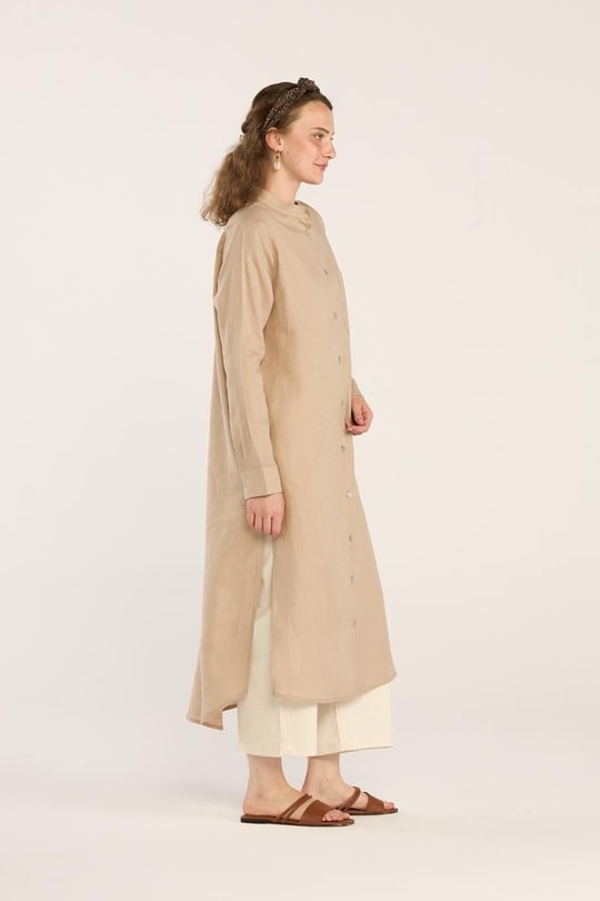 Hakim Yaka %100 Keten Tunik Bej