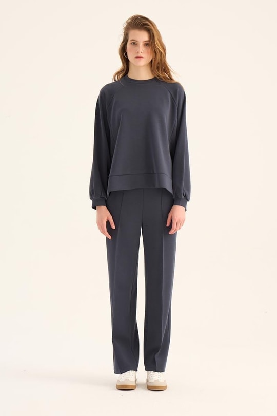 Kısa Modal Sweatshirt Lacivert