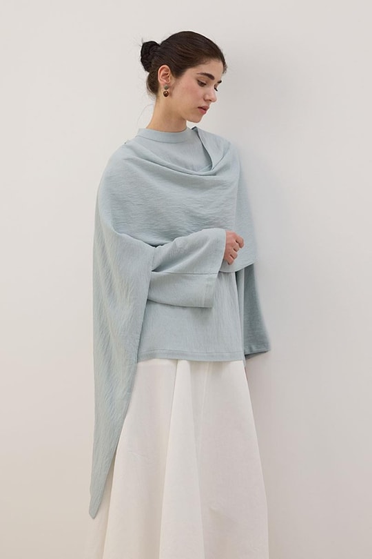 Şal Detaylı Bluz Soft Mavi