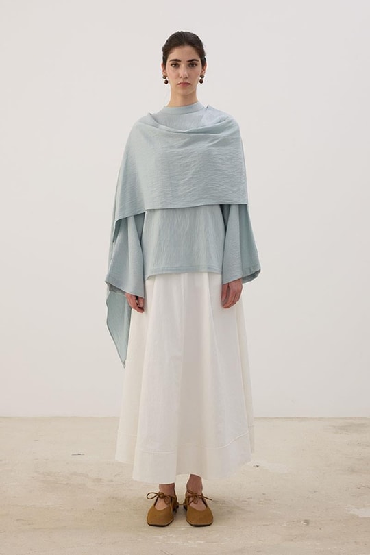 Şal Detaylı Bluz Soft Mavi