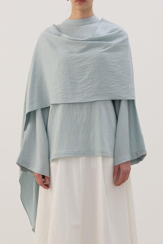 Şal Detaylı Bluz Soft Mavi