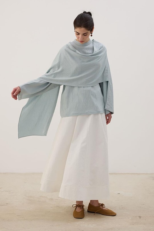 Şal Detaylı Bluz Soft Mavi