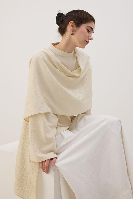 Şal Detaylı Bluz Tereyağ Sarısı