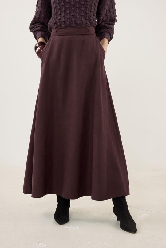 Süet Kloş Etek Bordo