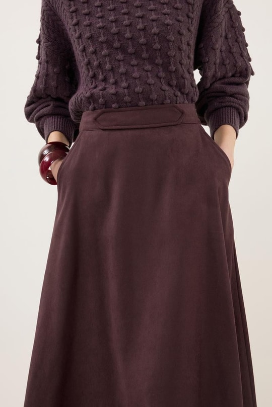 Süet Kloş Etek Bordo