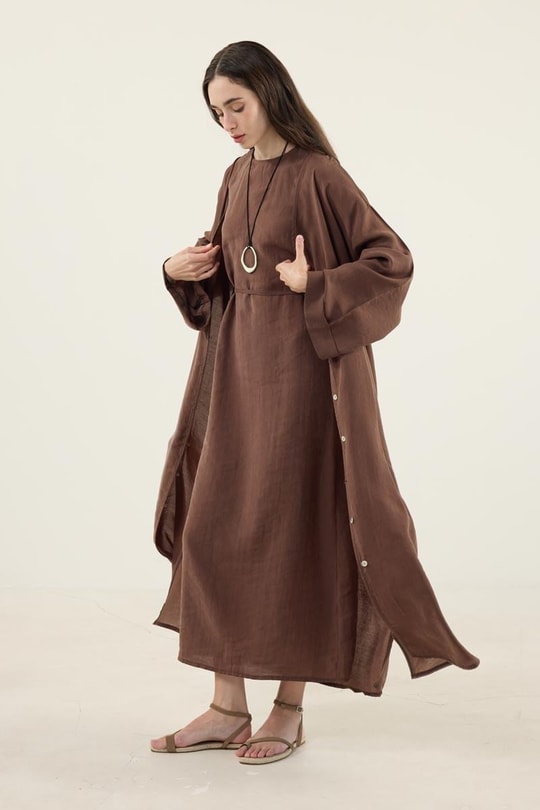 Taşlanmış İnce Tensel Abaya Kahverengi