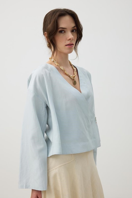 Üç Düğmeli Kimono Buz Mavisi