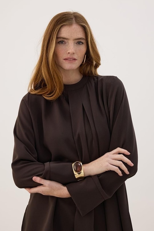 Yakası Pileli Bluz Acı kahve