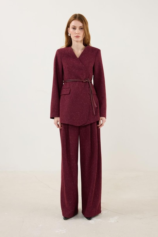 Yün Karışımlı Blazer Ceket Bordo
