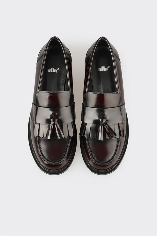 Bordo Deri Kadın Günlük Loafer