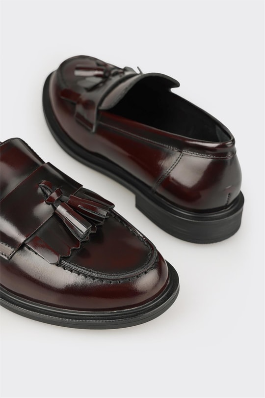 Bordo Deri Kadın Günlük Loafer