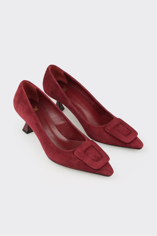 Bordo Deri Kadın Stiletto