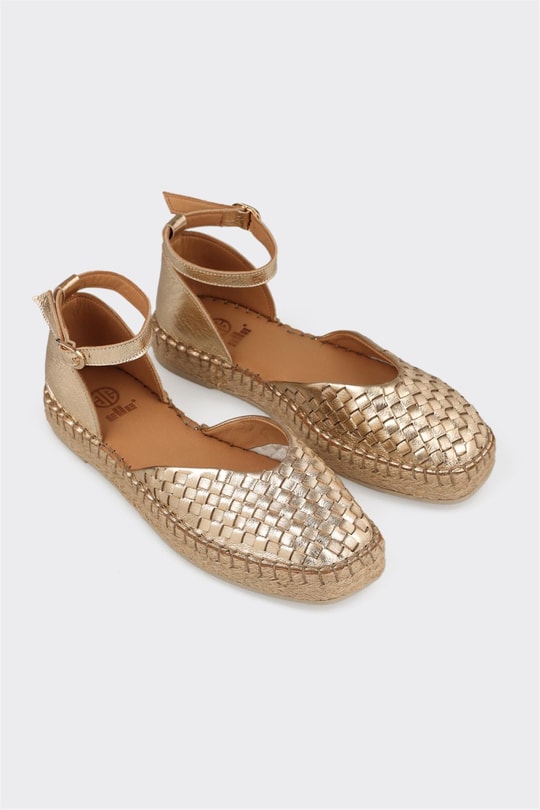 Gold Deri Kadın Espadril