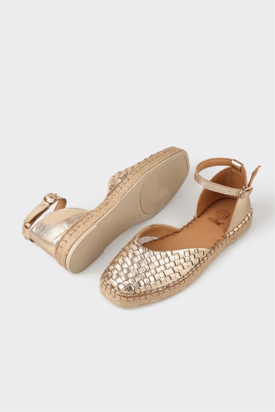 Gold Deri Kadın Espadril