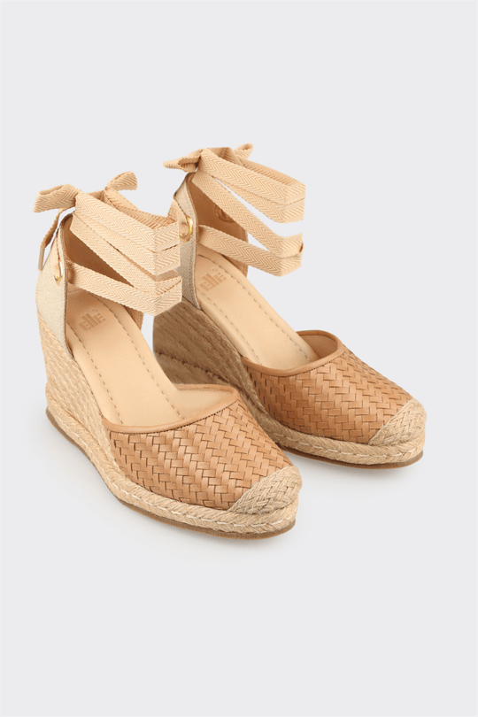 Naturel Deri Kadın Dolgu Topuk Espadril
