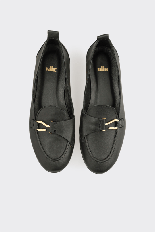 Siyah Deri Kadın Loafer