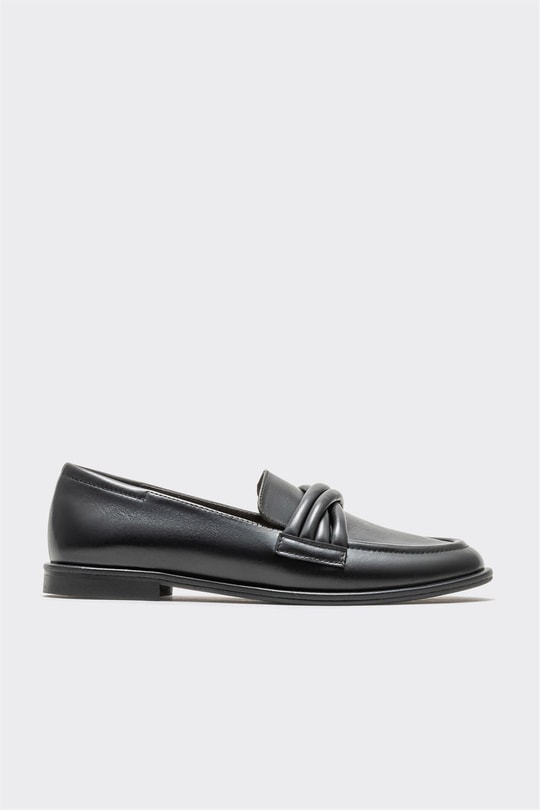 Siyah Deri Kadın Loafer