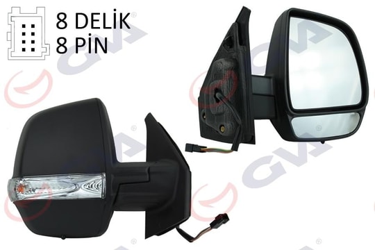 GVADış Dikiz Aynası Sağ Doblo 11 Elektrikli Ortadan Sinyalli Siyah Kapaklı Çift Cam Konveks 8 Fiş Vm-669EhrGVA 1029177