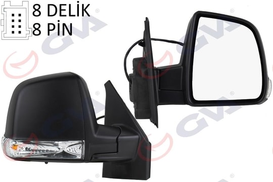 GVADış Dikiz Aynası Sağ Doblo 11 Elektrikli Sinyalli Siyah Kapaklı Tek Cam Konveks 8 Fiş Vm-668EhrGVA 1029175
