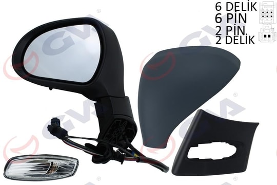 GVADış Dikiz Aynası Sol 308 07 Elektrikli Isıtmalı Sinyalli Sensörlü Astarlı Konvenks 6 Fiş Vm-6308EhpsrGVA 1043351