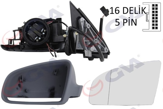 GVADış Dikiz Aynası Sol A4 01 Elektrikli Isıtmalı Astarlı Asferik 5 Fiş Vm-009EhalGVA 1075926