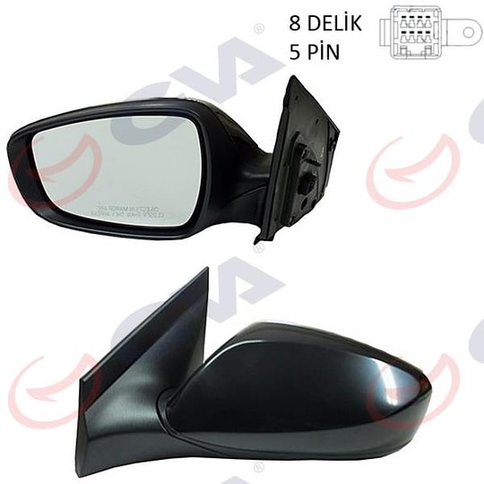 GVADış Dikiz Aynası Sol Blue 12 Elektrikli Isıtmalı Siyah Kapak Düz Cam 5 Fiş Vm-6451ElGVA 1091135