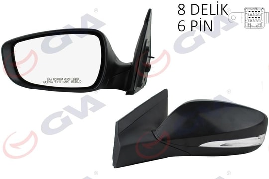 GVADış Dikiz Aynası Sol Blue 12 Elektrikli Isıtmalı Sinyalli Siyah Kapak Düz Cam 6 Fiş Vm-6451NehlGVA 1091139