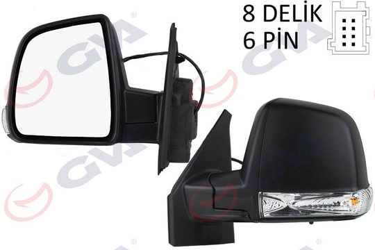 GVADış Dikiz Aynası Sol Doblo 11 Elektrikli Sinyalli Siyah Kapaklı Tek Cam Konveks 6 Fiş Vm-668EhlGVA 1029176