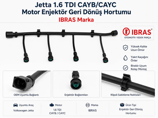 İTHALJetta 1.6 TDI CAYB/CAYC Motor Enjektör Geri Dönüş Hortumu Bosch Marka3044wp