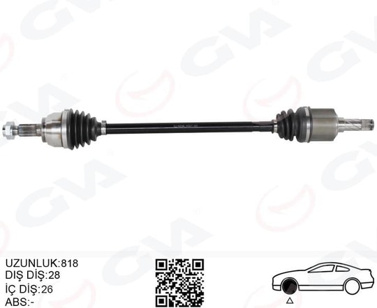GVAKomple Aks Arka Sağ/Sol Freelander 2 L359 2.0 Si4 2.2Td4 06 14 820Mm Diş 28 Diferansiyel Diş 26GVA 4499217