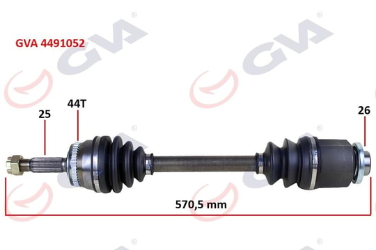 GVAKomple Aks Sağ Hyundaı Accent Admıre 1.5L D3ea Crdı 3 Silindir 02-05 Abs Li 25X 24 2 - Abs 44 Diş Komple Boy 570MmGVA 4491052