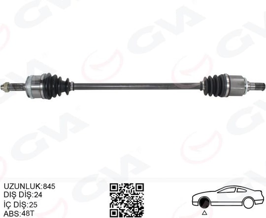 GVAKomple Aks Sağ Hyundaı İ10 1.1L G4hg Benzinli Manuel Vites 08-13 Abs Li 24X25 - Abs 48 Diş Komple Boy 845MmGVA 4491022