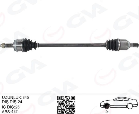 GVAKomple Aks Sağ Hyundaı İ10 1.1L G4hg Benzinli Manuel Vites 08-13 Abs Li 24X25 - Abs 48 Diş Komple Boy 845MmGVA 4491022