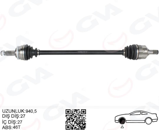 GVAKomple Aks Sağ Hyundaı İ30 1.6L D4fb Crdi Dizel 07-11 Abs Li 27X27 - Abs 46 Diş Komple Boy 954MmGVA 4491026