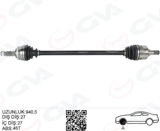 GVAKomple Aks Sağ Hyundaı İ30 1.6L D4fb Crdi Dizel 07-11 Abs Li 27X27 - Abs 46 Diş Komple Boy 954MmGVA 4491026