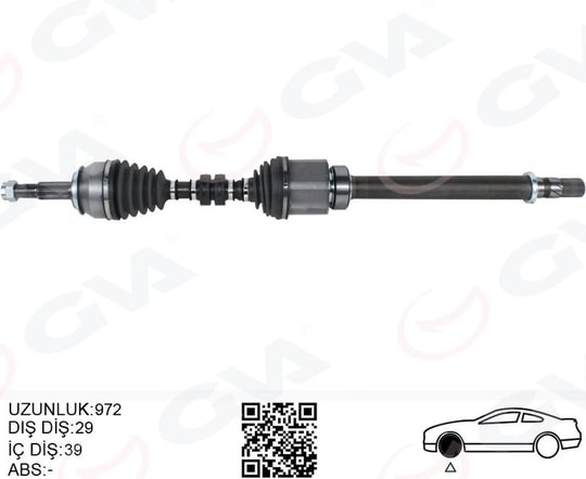 GVAKomple Aks Sağ Nıssan Qashqaı 1.6L R9m Dcı Manuel Vites J11 14- 29X39 Komple Boy 972MmGVA 4499908