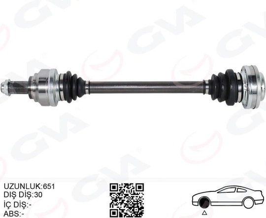 GVAKomple Aks Sağ/Sol Bmw E60 E63 E64 E65 E66 E87 E90 E92 E93 E81 E82 651Mm Diş 30GVA 4499200