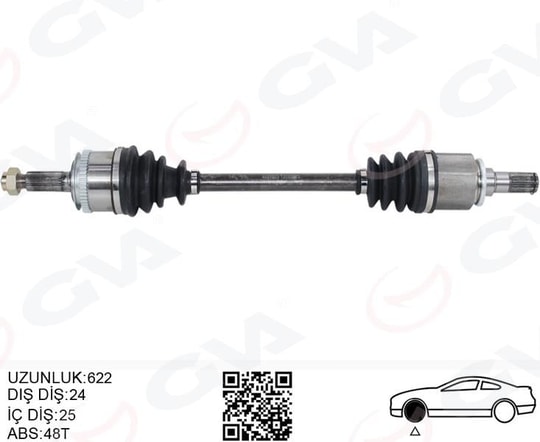 GVAKomple Aks Sol Hyundaı İ10 1.1L G4hg Benzinli Manuel Vites 08-13 Abs Li 24X25 - Abs 48 Diş Komple Boy 624MmGVA 4491023