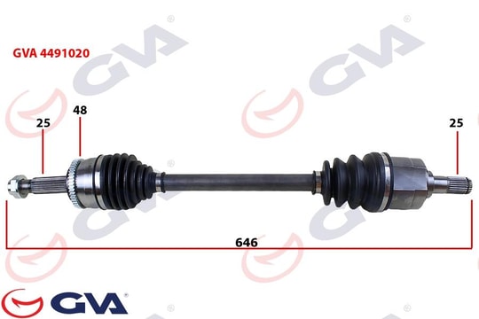 GVAKomple Aks Sol Hyundaı İ20 1.4L D4fc Crdi 08-15 Abs Li 25X27 - Abs 48 Diş Komple Boy 646MmGVA 4491020