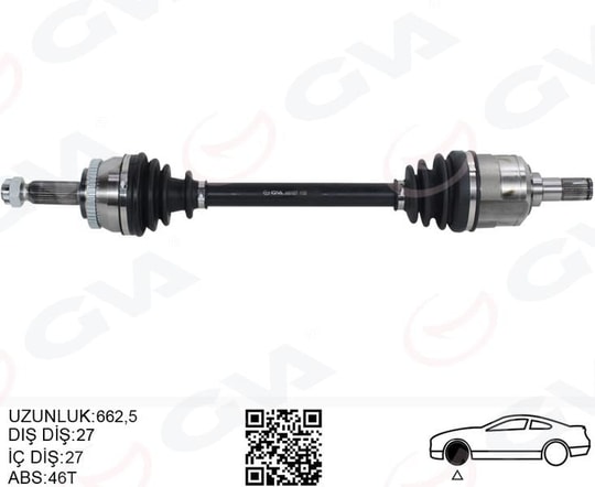 GVAKomple Aks Sol Hyundaı İ30 1.6L D4fb Crdi Dizel 07-11 Abs Li 27X27 - Abs 46 Diş Komple Boy 663MmGVA 4491027