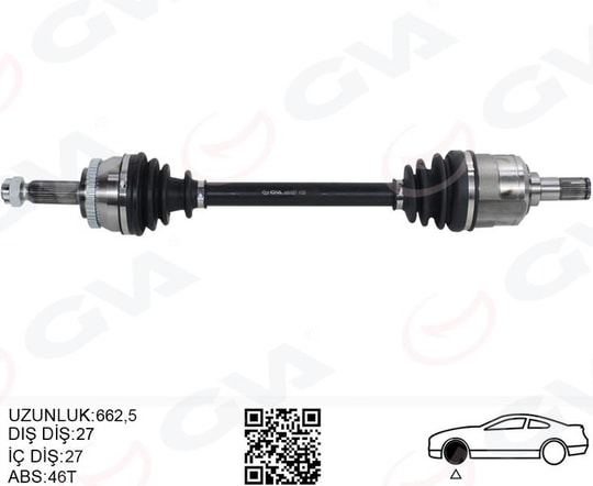 GVAKomple Aks Sol Hyundaı İ30 1.6L D4fb Crdi Dizel 07-11 Abs Li 27X27 - Abs 46 Diş Komple Boy 663MmGVA 4491027