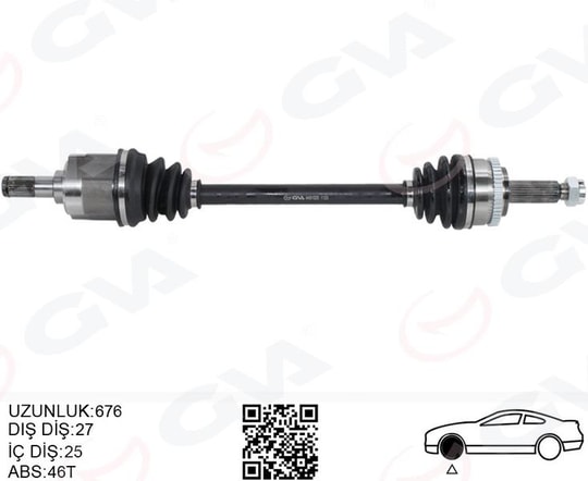 GVAKomple Aks Sol Hyundaı İ30 1.4L 1.6L G4fa G4fc Benzinli 07-11 Abs Li 27X25 - Abs 46 Diş Komple Boy 674MmGVA 4491025