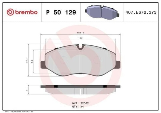 MercedesMercedes Benz W447 V-Class-Vito 14 -) Fren Balatası Ön ( Brembo P50129BREMBO P50129