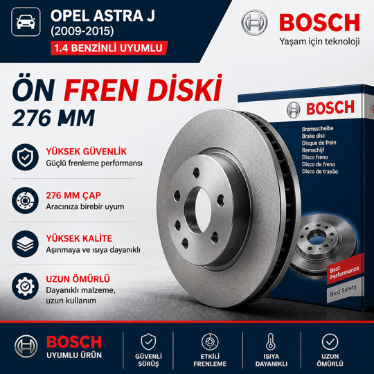 BOSCHOpel Astra F Ön Disk 276 mm (1.4 Benzinli Uyumlu)BOSCH 0986479643