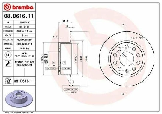 SkodaSkoda Octavia 18 -)-253×10 5×112 Fren Diski Arka ( Brembo 08.D616.11BREMBO 08.D616.11