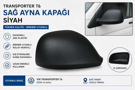 İTHALVW Transporter T6 Sağ Ayna Kapağı Siyah – Dış Dikiz Ayna Kapağı | Dayanıklı & Birebir Uyum5056 WP