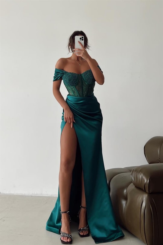 Cup Pearly Alina Abiye Zümrüt Yeşili