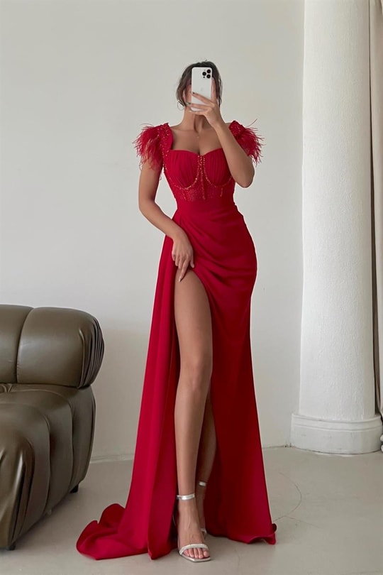 Prenses Yaka Tütü Wonderful Abiye Kırmızı